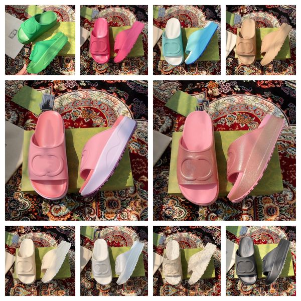 printing embossed interlocking double g slides metallic rose pink glitter platform slippers womens designer wedges thick rubble sole sandals, Black
printing embossed interlocking double g slides metallic rose pink glitter platform slippers womens designer wedges thick rubble sole sandals, Black