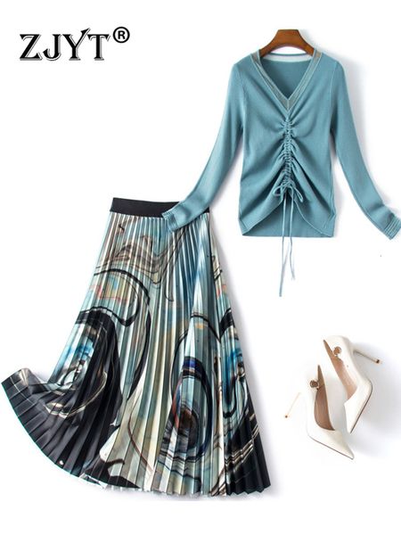 two piece dress zjyt fashion designer spring two pieces dress set for women elegant long sleeve knitted and print pleated skirt suit casual, White
two piece dress zjyt fashion designer spring two pieces dress set for women elegant long sleeve knitted and print pleated skirt suit casual, White