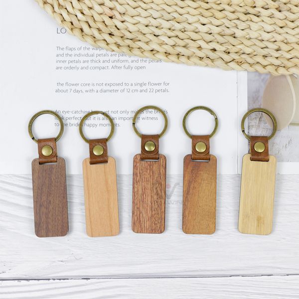 

2023 New Trending Plain Blank Keychain Portable Straps Luxury PU Leather Keyring Promotion Souvenir Gift Walnut Wood Laser Promotional Keychains Metal Keyrings