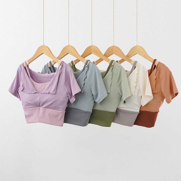 yoga outfit design sense~fake two pieces yoga suit with chest cushion spring/summer new tight sports fitness running t-shirt
yoga outfit design sense~fake two pieces yoga suit with chest cushion spring/summer new tight sports fitness running t-shirt