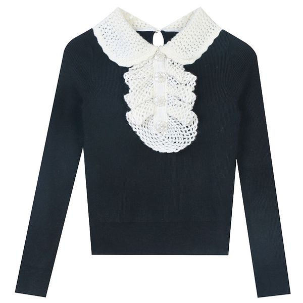 329 2023 runway summer brand same style sweater long sleeve pullover lapel neck black fashion clothes womens mingmo, White;black
329 2023 runway summer brand same style sweater long sleeve pullover lapel neck black fashion clothes womens mingmo, White;black