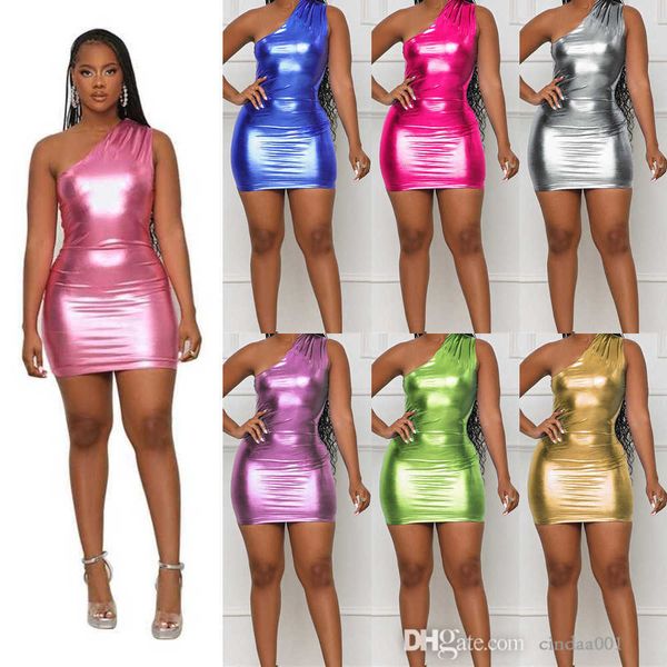 women slim fit dresses summer designer shiny metal slant shoulder sleeveless wrapped hip party dress night clubwear, Black;gray
women slim fit dresses summer designer shiny metal slant shoulder sleeveless wrapped hip party dress night clubwear, Black;gray