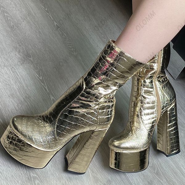 olomm women winter platform ankle boots stone side zipper block heels round toe black gold silver club shoes plus us size 5-10.5
olomm women winter platform ankle boots stone side zipper block heels round toe black gold silver club shoes plus us size 5-10.5
