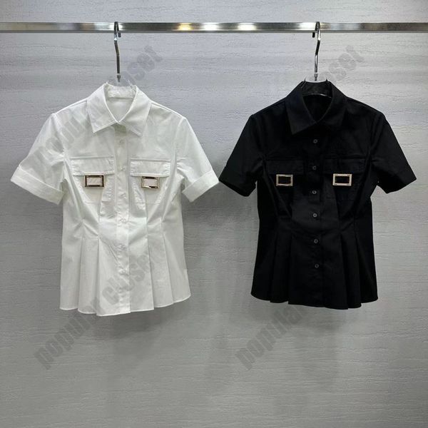 pleated womens blouse shirts designer fashion short sleeve formal clothes cute sweet brand hardware sml, White
pleated womens blouse shirts designer fashion short sleeve formal clothes cute sweet brand hardware sml, White