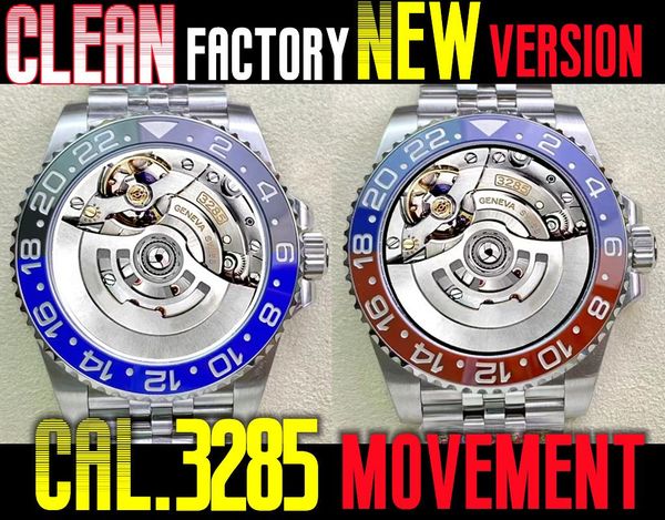 Image of NEW Clean Watch Mens Watches 3285 Two Movements 40mm Red and blue ceramic mouthing Batman left handed