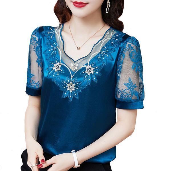 t-shirt m4xl new fashion women shirt v neck stitching satin lace blouse summer short sleeve flower mesh blusa feminina, White
t-shirt m4xl new fashion women shirt v neck stitching satin lace blouse summer short sleeve flower mesh blusa feminina, White