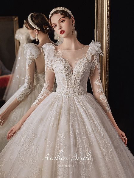 princess wedding dresses 3/4 sleeves shiny luxury pearls lace beaded floral trailing illusion neck backless bridal gown 2023 new, White
princess wedding dresses 3/4 sleeves shiny luxury pearls lace beaded floral trailing illusion neck backless bridal gown 2023 new, White