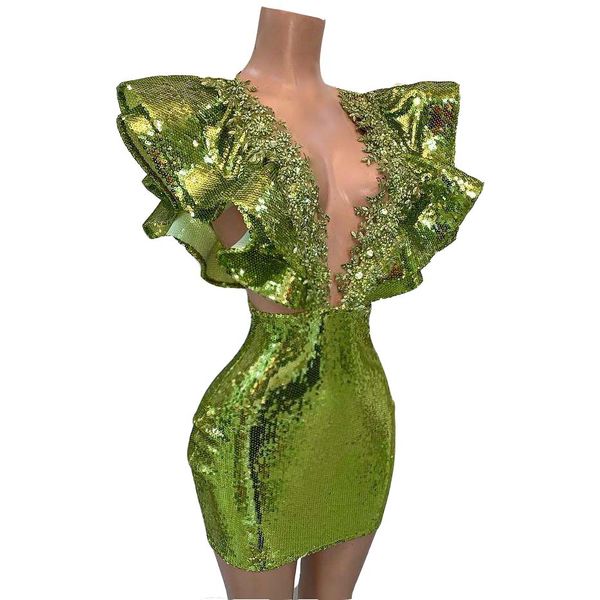 2023 short cocktail dresses green sequined lace deep v neck illusion ruffles crystal beads mini sheath prom dress dubai party night homecomi, Black
2023 short cocktail dresses green sequined lace deep v neck illusion ruffles crystal beads mini sheath prom dress dubai party night homecomi, Black