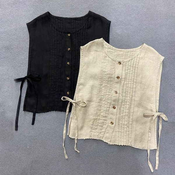 vests johnature vintage linen women vests 2023 summer new sleeveless casual all match solid clor button tie female vests, Black;white
vests johnature vintage linen women vests 2023 summer new sleeveless casual all match solid clor button tie female vests, Black;white