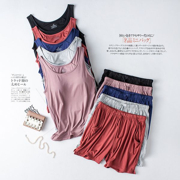 womens sleepwear summer womens modal pajamas twopiece vest shorts with chest pad lingerie seamless cup camisole homewear set pajama 230512, Black;red
womens sleepwear summer womens modal pajamas twopiece vest shorts with chest pad lingerie seamless cup camisole homewear set pajama 230512, Black;red