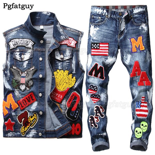 men's tracksuits mens jeans suit washed embroidered paint sets skull cowboy vest small straight flag badge slim jeans street style 2 pi, Gray
men's tracksuits mens jeans suit washed embroidered paint sets skull cowboy vest small straight flag badge slim jeans street style 2 pi, Gray