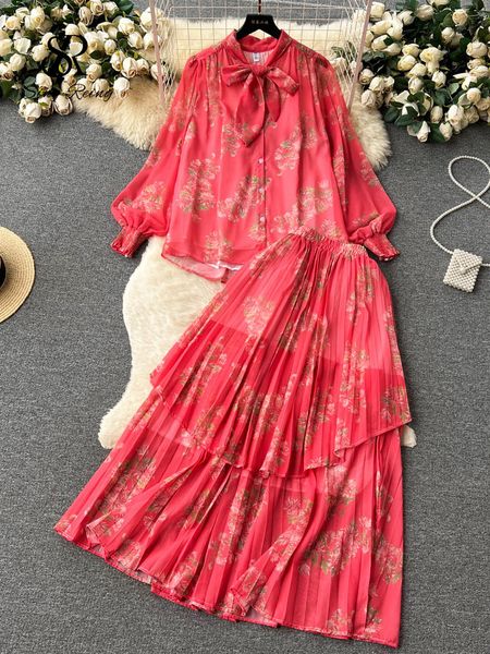two piece dress singreiny summer chiffon print pieces suits women floral loose blousea line long skirt fashion korean casual bohe sets 23051, White
two piece dress singreiny summer chiffon print pieces suits women floral loose blousea line long skirt fashion korean casual bohe sets 23051, White