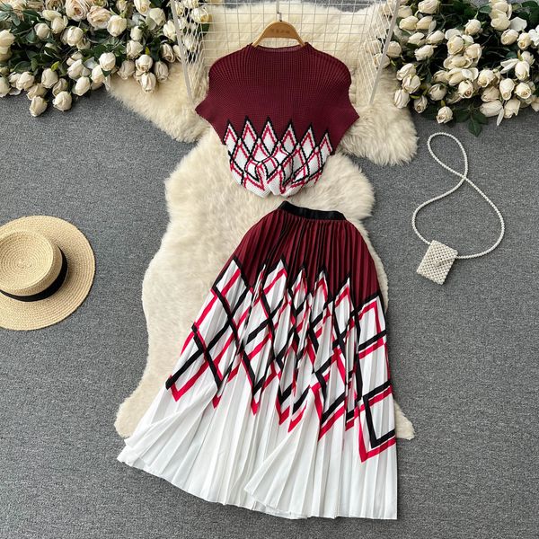 two piece dress summer pleated skirt suit women's stretch slim high waist diamond printed skirts women two piece set dress vestidos 230, White
two piece dress summer pleated skirt suit women's stretch slim high waist diamond printed skirts women two piece set dress vestidos 230, White
