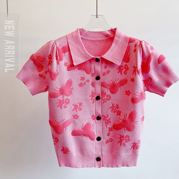419 xl 2023 runway summer brand same style sweater short sleeve cardigan lapel neck pink striped fashion clothes womens yl, White;black
419 xl 2023 runway summer brand same style sweater short sleeve cardigan lapel neck pink striped fashion clothes womens yl, White;black