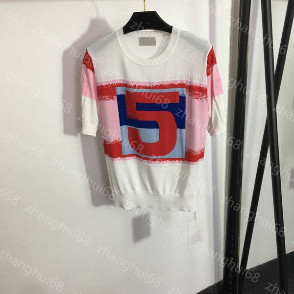 23ss womens knits womens designer clothing crewneck figure 5 patchwork color short-sleeved sweater womens clothes, White
23ss womens knits womens designer clothing crewneck figure 5 patchwork color short-sleeved sweater womens clothes, White