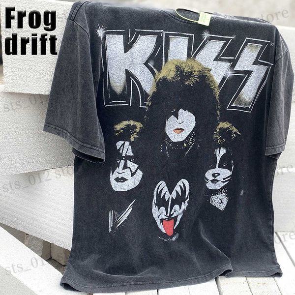 men's t-shirts frog drift fashion brand vintage retro kiss rock band summer oversize loose washing streetwear rapper tshirt tee for me, White;black
men's t-shirts frog drift fashion brand vintage retro kiss rock band summer oversize loose washing streetwear rapper tshirt tee for me, White;black