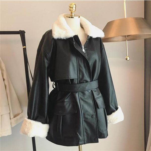 jackets herstory thick winter warm faux leather jacket long fur collar patchwork coat sashes lim waist women pu leather jackets 2022, Black;brown
jackets herstory thick winter warm faux leather jacket long fur collar patchwork coat sashes lim waist women pu leather jackets 2022, Black;brown