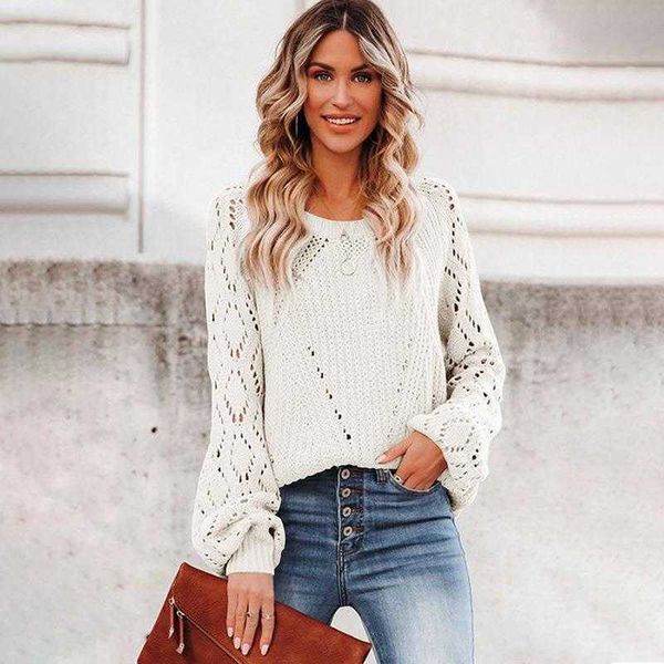 solid color hollow puff sleeve knitted sweater autumn and winter casual, White;black
solid color hollow puff sleeve knitted sweater autumn and winter casual, White;black