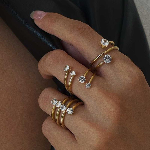 3 designs multi layered cubic zircon stainless steel rings 18k gold plated ring women non tarnish chic minimalist korean jewelry, Silver
3 designs multi layered cubic zircon stainless steel rings 18k gold plated ring women non tarnish chic minimalist korean jewelry, Silver