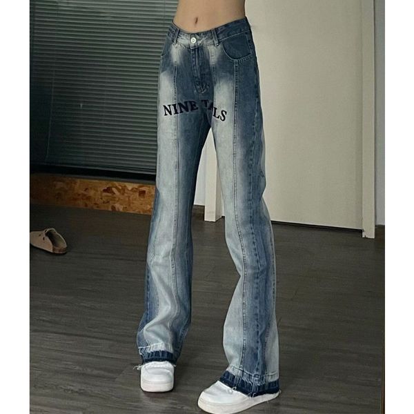 women's pants s spice girl retro jeans made of old european and american design sense ins brand gradient micro slim straight pants 2305, Black;white
women's pants s spice girl retro jeans made of old european and american design sense ins brand gradient micro slim straight pants 2305, Black;white