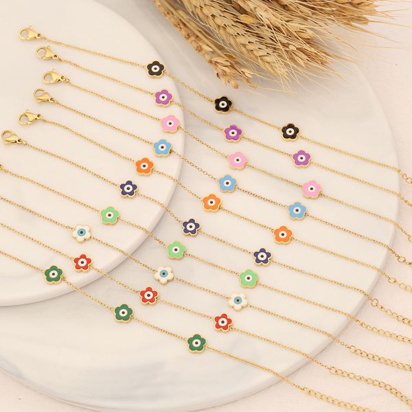 colorful enameled flower evil eye charm bracelet beautiful summer jewelry for women, Golden;silver
colorful enameled flower evil eye charm bracelet beautiful summer jewelry for women, Golden;silver
