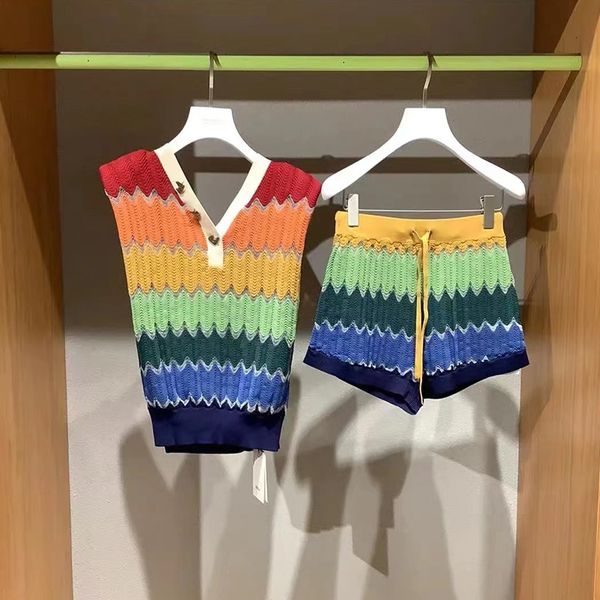 two piece dress women fashion summer western sweet cute ice silk loose rainbow striped wave vneck knitted vest shorts set 230512, White
two piece dress women fashion summer western sweet cute ice silk loose rainbow striped wave vneck knitted vest shorts set 230512, White