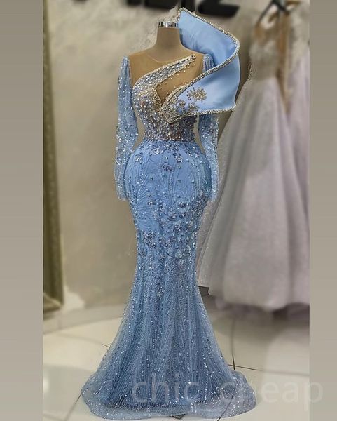 

Aso Ebi 2023 Arabic Beaded Crystals Prom Dress Mermaid Sequined Lace Evening Formal Party Second Reception Birthday Engagement Gowns Dresses Robe de Soiree SH029, Royal blue