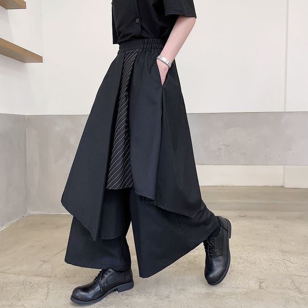men's pants mens wide leg striped patchwork streetwear elastic waist irregular skirts trousers loose punk japanese dark fighter 230512, Black
men's pants mens wide leg striped patchwork streetwear elastic waist irregular skirts trousers loose punk japanese dark fighter 230512, Black