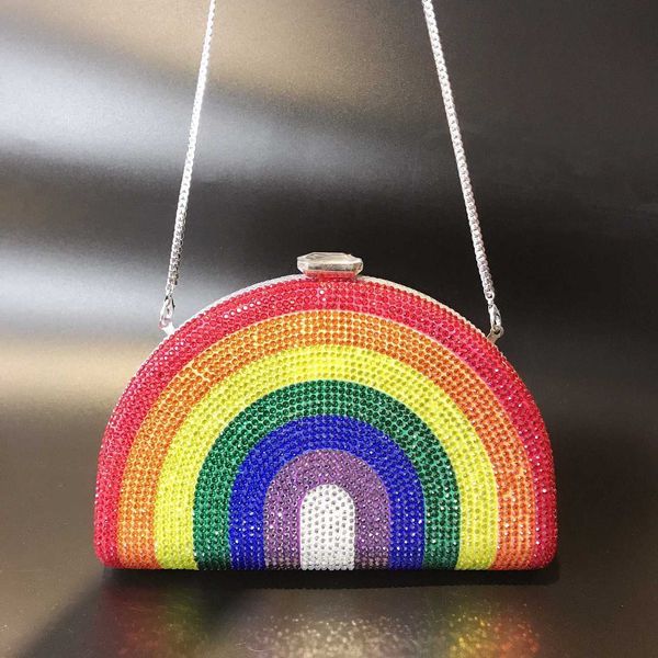 new diamond inlaid bag d-shape rainbow diamond dinner bag 230513