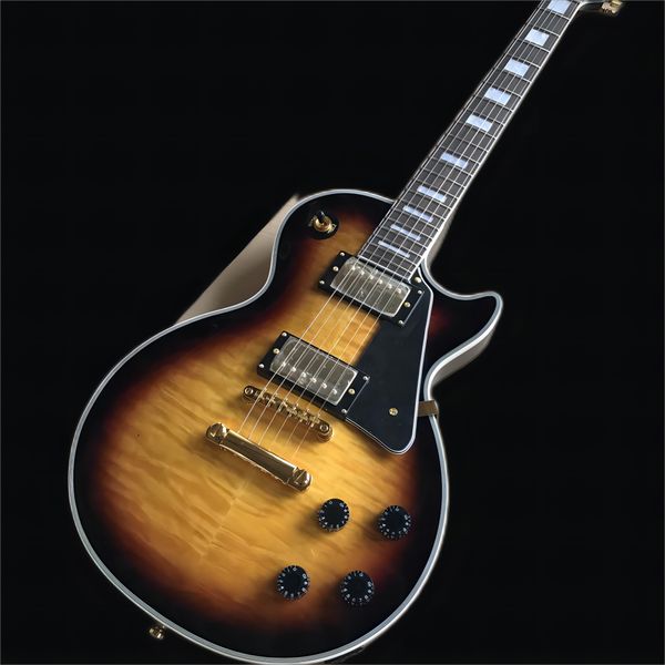 custom electric guitar, mahogany fingerboard, burst color maple quilt gold hardware, 685
custom electric guitar, mahogany fingerboard, burst color maple quilt gold hardware, 685