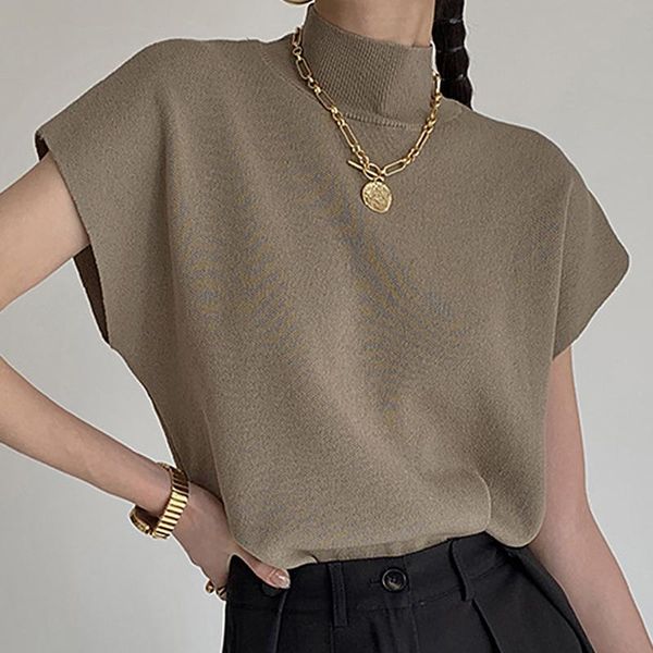 t-shirt women solid color knitted mock neck short sleeve tshirts brief knit elegant loose female ladies knitwear summer new, White
t-shirt women solid color knitted mock neck short sleeve tshirts brief knit elegant loose female ladies knitwear summer new, White