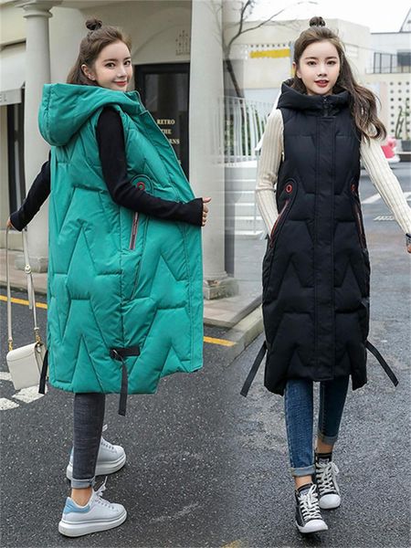 leather autumn winter long vest women's solid hooded pockets zipper padded ladies warm quilted vest casual sleeveless jacket for female, Black
leather autumn winter long vest women's solid hooded pockets zipper padded ladies warm quilted vest casual sleeveless jacket for female, Black
