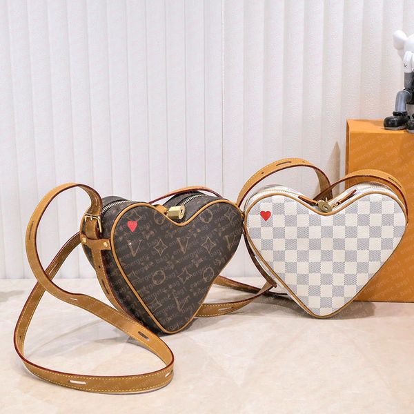 women bags luxury crossbody bags designer checkered shoulder bags love bags for girls flower embossed messenger bags heart-shaped tote handb