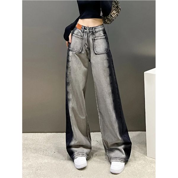 women's pants s contrasting color high waist jean's spring and summer gray black design sense straight wide leg mopping jeans 2305, Black;white
women's pants s contrasting color high waist jean's spring and summer gray black design sense straight wide leg mopping jeans 2305, Black;white