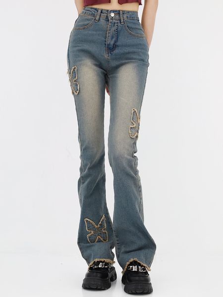 women's pants s butterfly patch embroidery flared jean's spring highwaisted american stretch slim fit raw edge denim trousers fema, Black;white
women's pants s butterfly patch embroidery flared jean's spring highwaisted american stretch slim fit raw edge denim trousers fema, Black;white