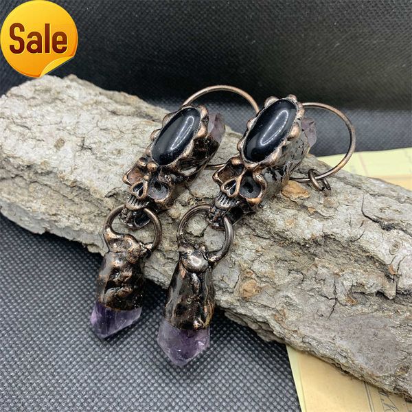 antique bronze plating natural amethyst skull pendant charms necklace for women sweater chain jewelry, Silver
antique bronze plating natural amethyst skull pendant charms necklace for women sweater chain jewelry, Silver