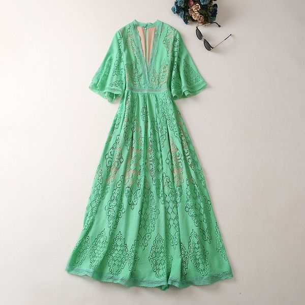 designer style lace dress spring/summer new v-neck short sleeve green water soluble flower waist slim fit mid length temperament dress for w, Black
designer style lace dress spring/summer new v-neck short sleeve green water soluble flower waist slim fit mid length temperament dress for w, Black