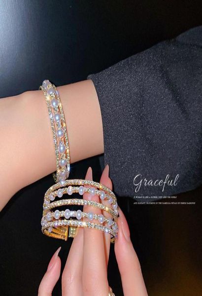 bangle european and american fashion exaggerated personality full diamond bracelet inlaid with pearl open net red desi4042947, Black 
bangle european and american fashion exaggerated personality full diamond bracelet inlaid with pearl open net red desi4042947, Black