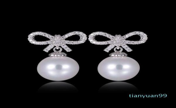 925 sterling silver earrings bowknot pearl fashion stud earrings crystal women jewelry whole pric1825131
