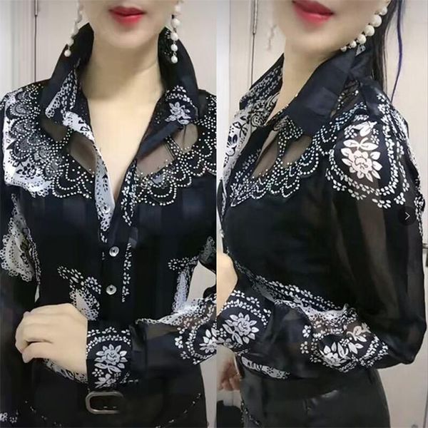 shirts women's blouse summer lace chiffon shirts lapel stitching printing buttons female blusas offce lady shirts chemises fleurs, White
shirts women's blouse summer lace chiffon shirts lapel stitching printing buttons female blusas offce lady shirts chemises fleurs, White