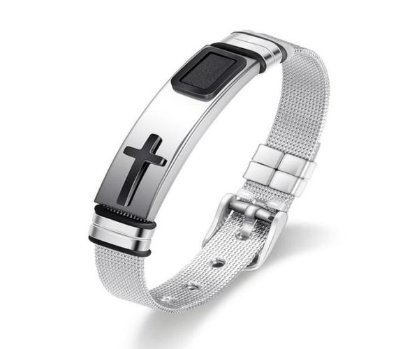 bracelet believe gold jesus cross bangle stainless steel pin buckle watch bands wristband bracelets for men fashion jewelry2704720, Black