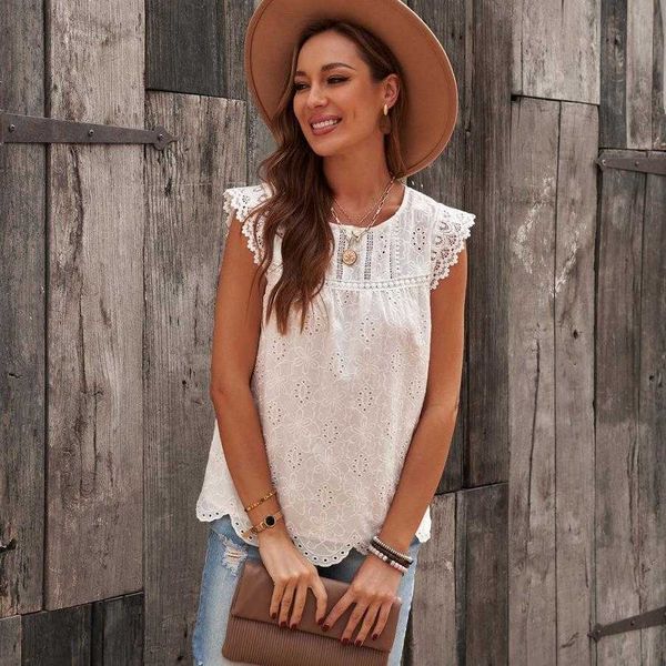 womens lace round neck sleeveless camis summer solid color loose vest direct supply, White
womens lace round neck sleeveless camis summer solid color loose vest direct supply, White