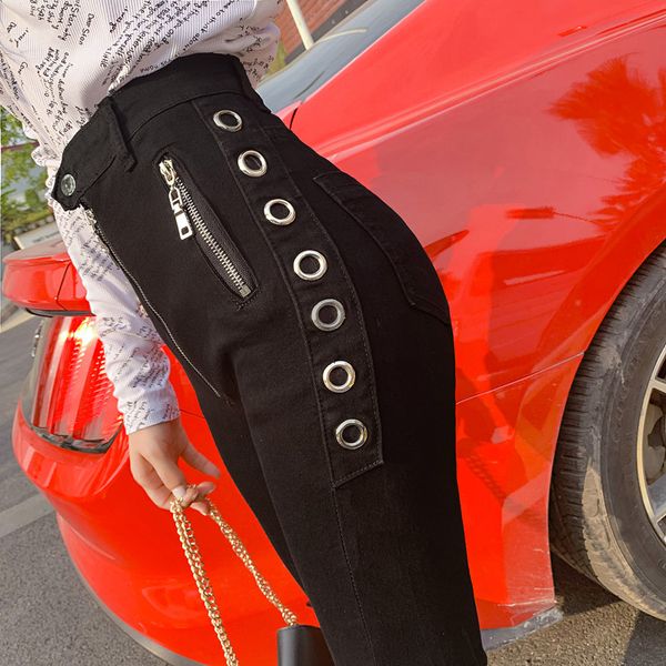 women's pants s spring autumn women highwaisted skinny jeans pencil denim black zipper metal ring slim long pants kz324 230512, Black;white
women's pants s spring autumn women highwaisted skinny jeans pencil denim black zipper metal ring slim long pants kz324 230512, Black;white
