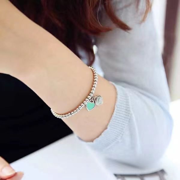 925 silver luxurys brand love couple beaded strands bracelet double hearts ball 4mm bead bracelets for women men classic blue tags designer, Black
925 silver luxurys brand love couple beaded strands bracelet double hearts ball 4mm bead bracelets for women men classic blue tags designer, Black