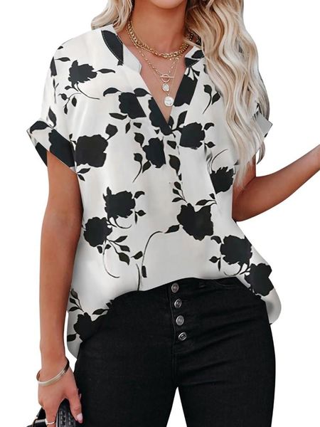 shirts 2023 new floral blouse women turndown collar short sleeve fashion plus size casual blouses elegant lady office work shirts, White
shirts 2023 new floral blouse women turndown collar short sleeve fashion plus size casual blouses elegant lady office work shirts, White