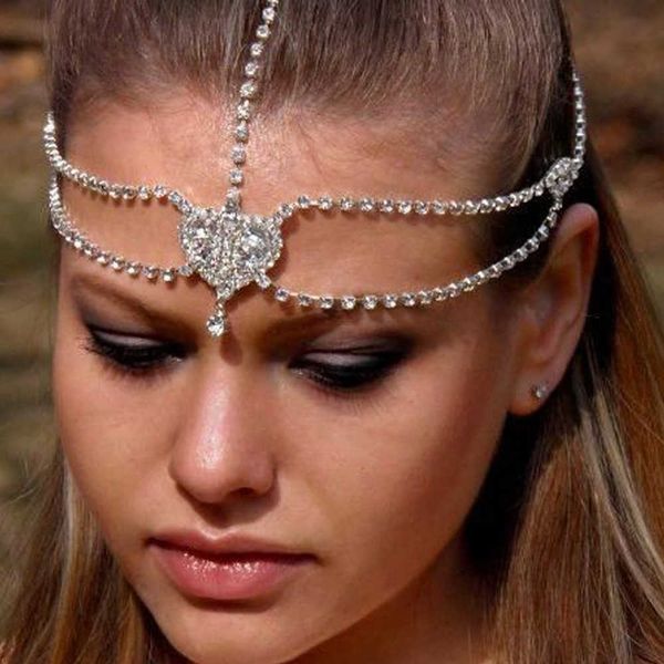 

bling crystal hair clip pin multi-layer fashion love gothic bridal rhinestone forehead chain hairband barrette dressing accessories head wea, Golden;silver