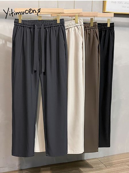 men's pants yitimuceng straight for men spring summer 2023 mid waisted drawstring solid slim sweatpants casual full length 230512, Black
men's pants yitimuceng straight for men spring summer 2023 mid waisted drawstring solid slim sweatpants casual full length 230512, Black