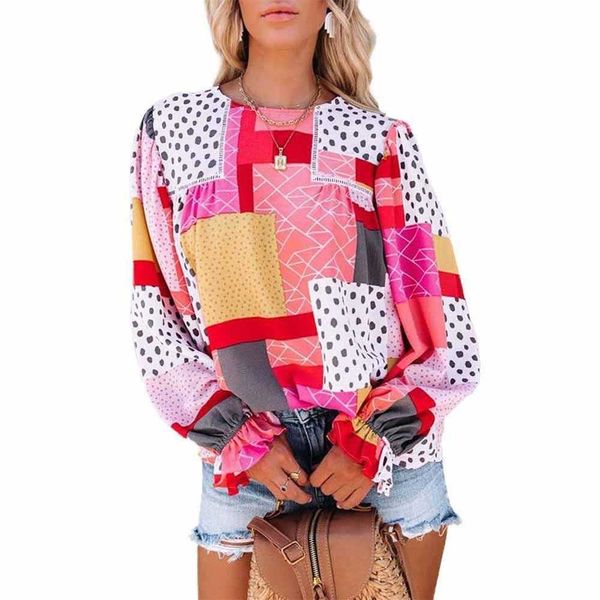 abstract printing fluffy sleeve chiffon shirt women round neck pullover long top, White
abstract printing fluffy sleeve chiffon shirt women round neck pullover long top, White