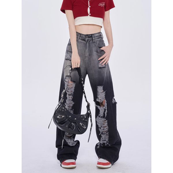women's pants s personalized retro ripped black washed gradient jeans summer design sense straight high waist loose wide leg trousers 2, Black;white
women's pants s personalized retro ripped black washed gradient jeans summer design sense straight high waist loose wide leg trousers 2, Black;white