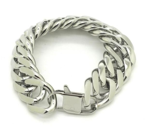 silver tone link chain 316l stainless steel curb cuban bracelet mens boys jewelry 21mm wide6703483, Black